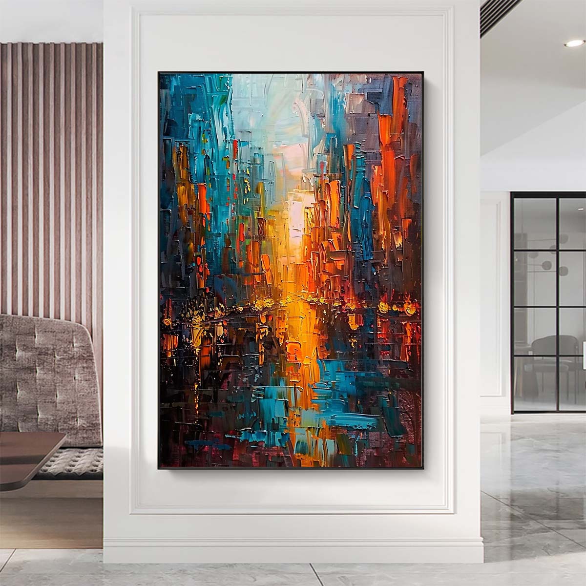 Original creation City Hand painted Oil Painting Canvas Wall Art For Home Living Room Unframed/Rolled #026