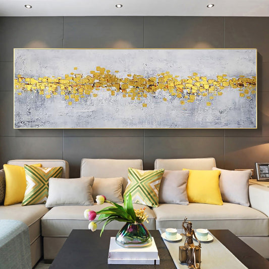 Hand Painted Canvas Painting Abstract Wall Art Modern Painting For Living Room Bedroom Decoration Gold Oil,27inx54in,No Frame