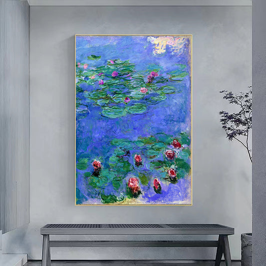 Pure Hand painted Oil Painting Monet Water Lily Famous Painting Art Picture Living Room Sofa Background,31inx47in,No Frame