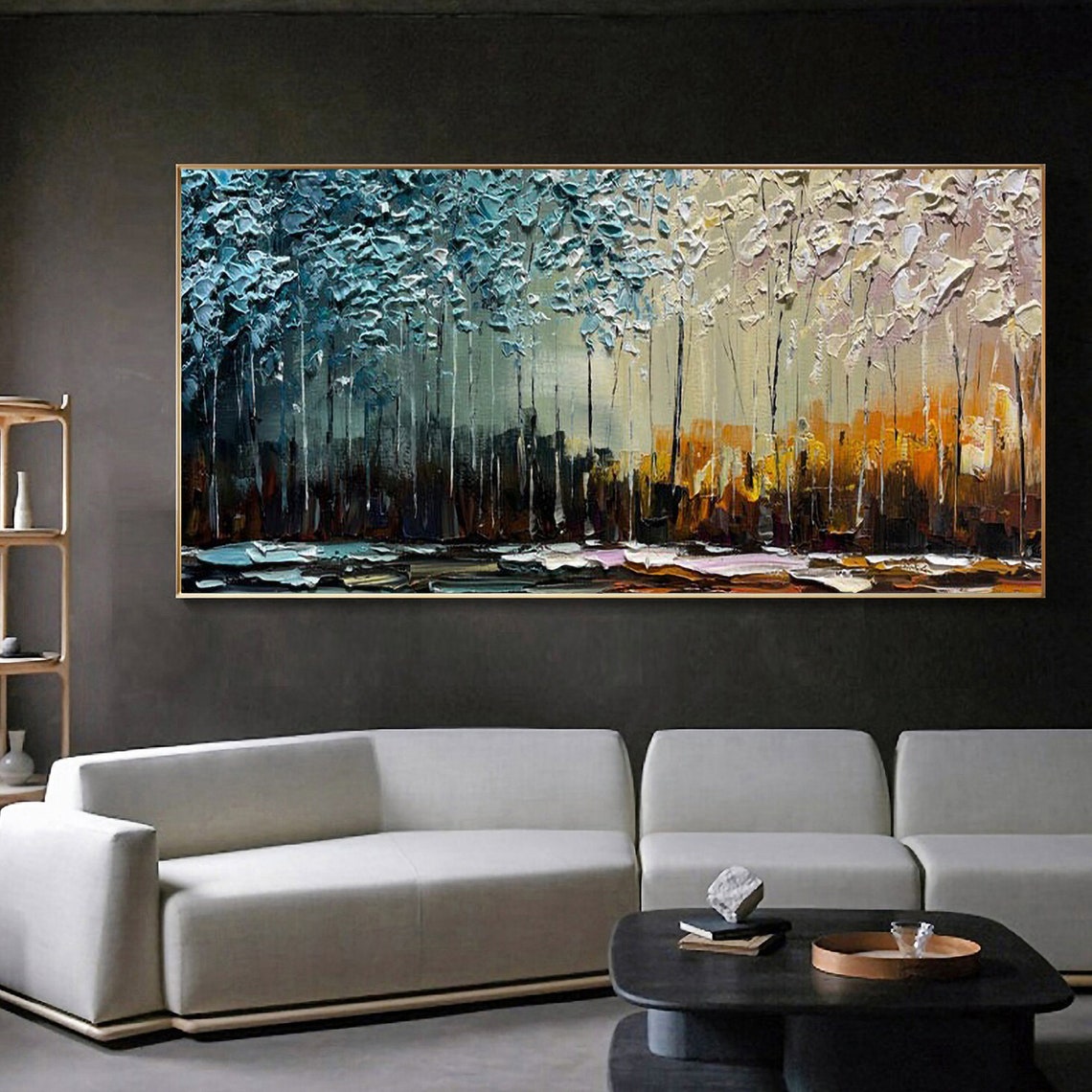#520Abstract Forest Canvas Hand painted Oil Painting Original Painting Landscape Artwork Large Tree Handmade Oil Painting,27inx54in,No Frame
