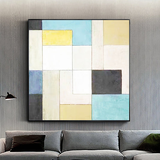 Geometric Square Painted Oil Painting Modern Minimalist Living Room Bedroom Porch Mural Large Oil Painting,31inx31in,No Frame