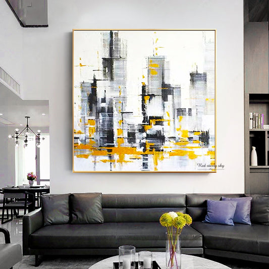 Pure Hand painted Decorative Painting City Scenery Entrance Living Room Bedroom Modern Canvas Painting,31inx31in,No Frame