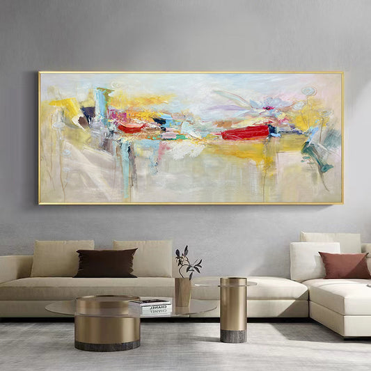 Pure Hand painted Abstract Oil Painting Background Wall Decoration Hanging Painting Bedroom Head of the Bed,27inx54in,No Frame