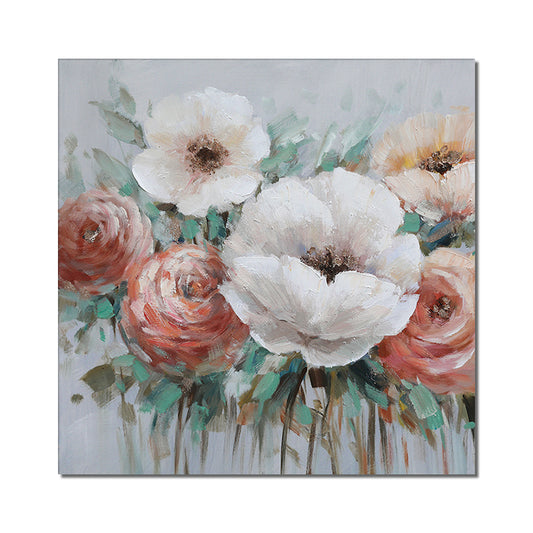 Abstract Textured White Pink Flowers Oil Painting  Handpainted On Canvas Modern Plant Wall Art Pictures,31inx31in,No Frame