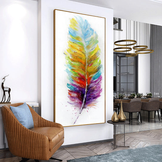 Pure hand-painted Oil Painting Feathers New Chinese ShuangPin Combination Murals hand-tailored Study Decorative Painting Entranc27inx54in,No Frame