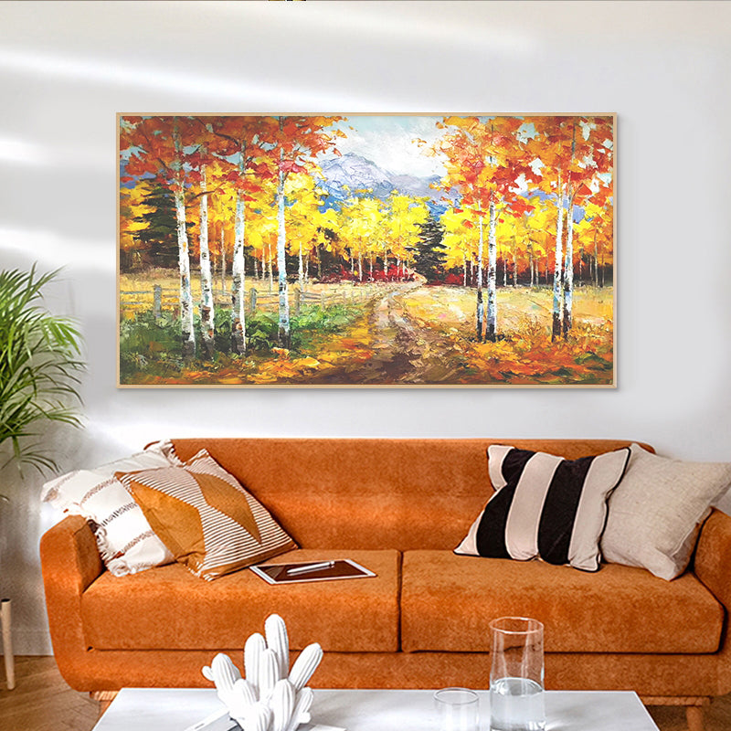 Handpainted Oil Painting Birch Wood Landscape Decoration Painting Living Room Sofa Background Wall Study Bedroom Hanging,27inx54in,No Frame
