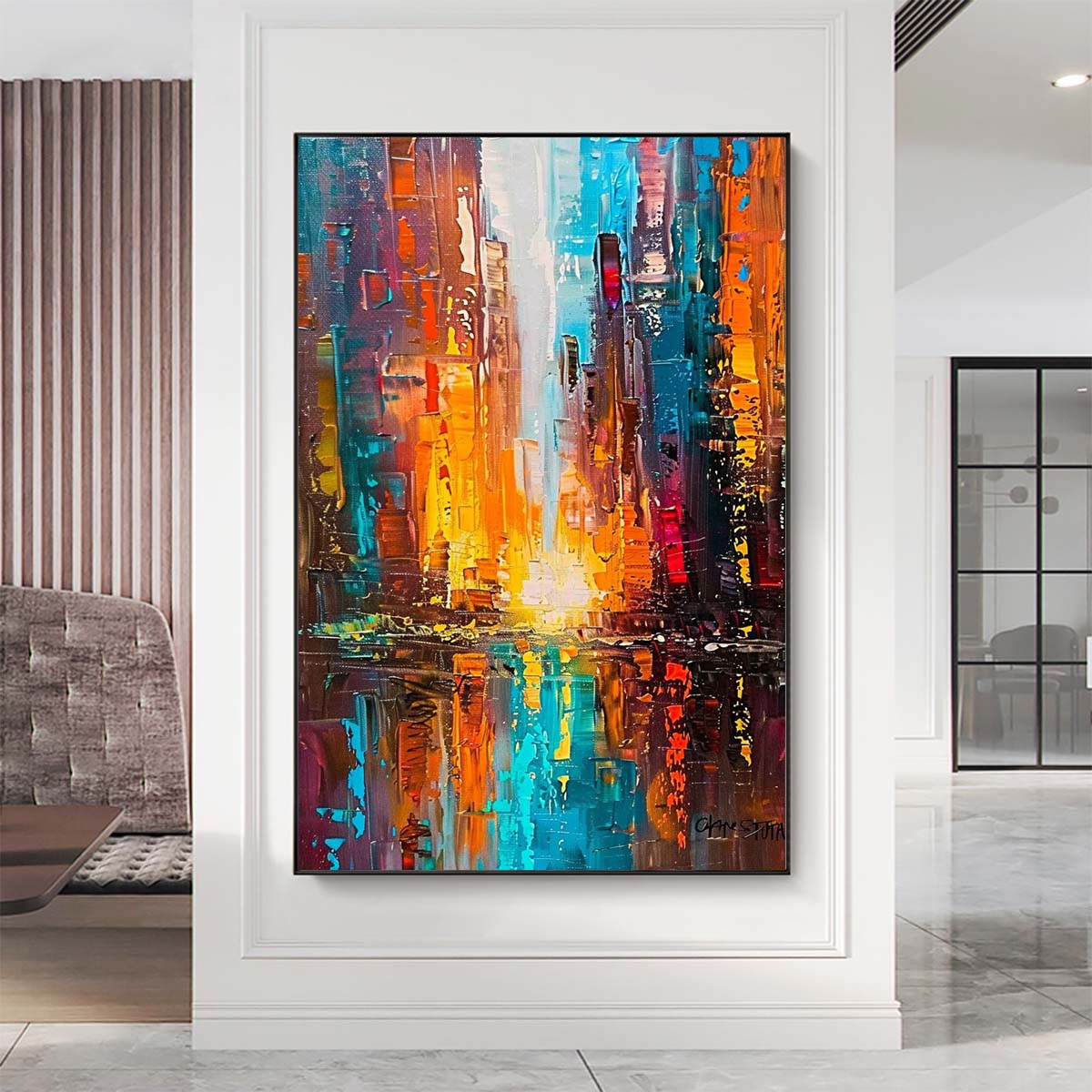 Original creation City Hand painted Oil Painting Canvas Wall Art For Home Living Room Unframed/Rolled #050
