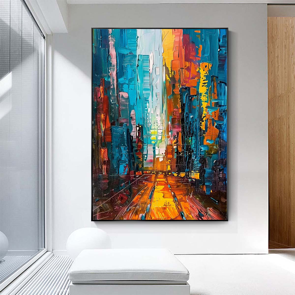 Original creation City Hand painted Oil Painting Canvas Wall Art For Home Living Room Unframed/Rolled #008