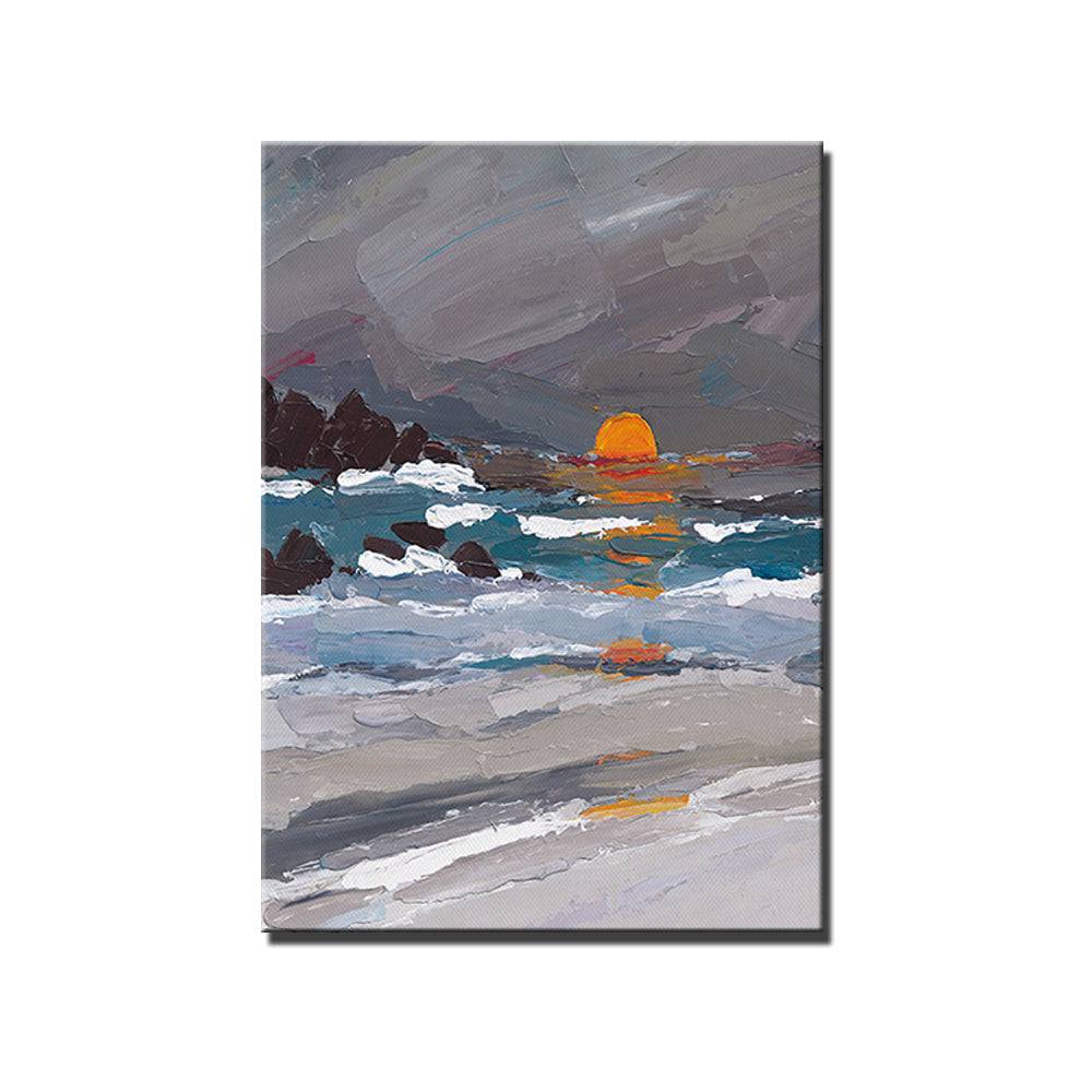 Handmade Abstract Landscape Oil Painting Seascape Modern Wall Art On Canvas Thick Textured For Living Room ,31inx47in,No Frame