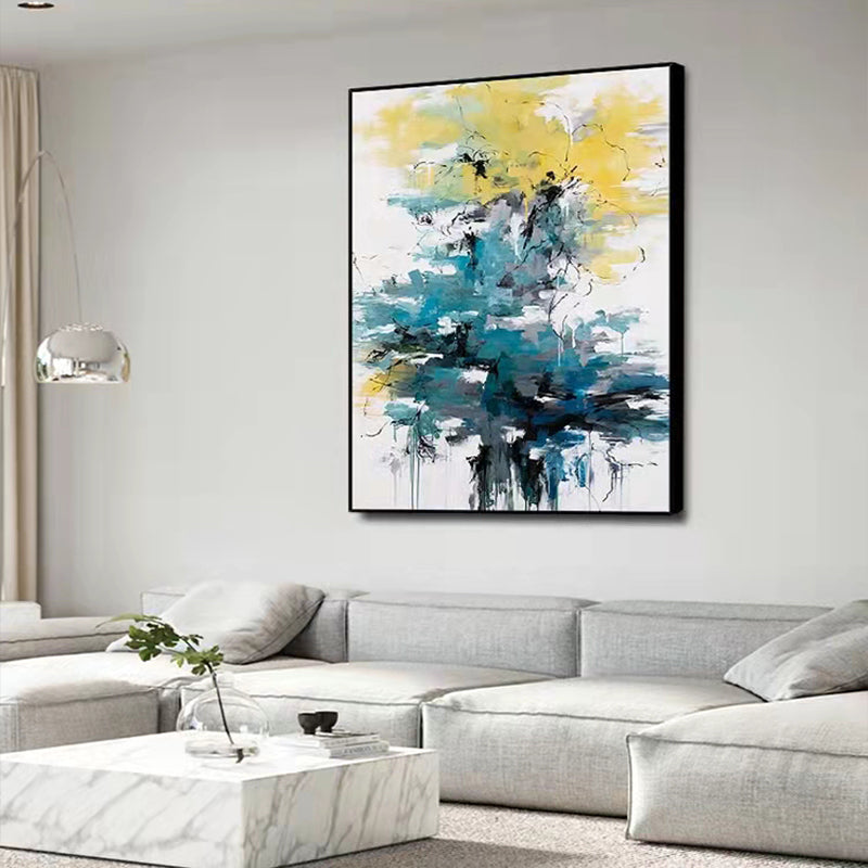 Abstract Modern Oil Painting Hand Painted Canvas Decorative Wall Picture Cuadro Decorativo Living Room Large Yellow,31inx47in,No Frame