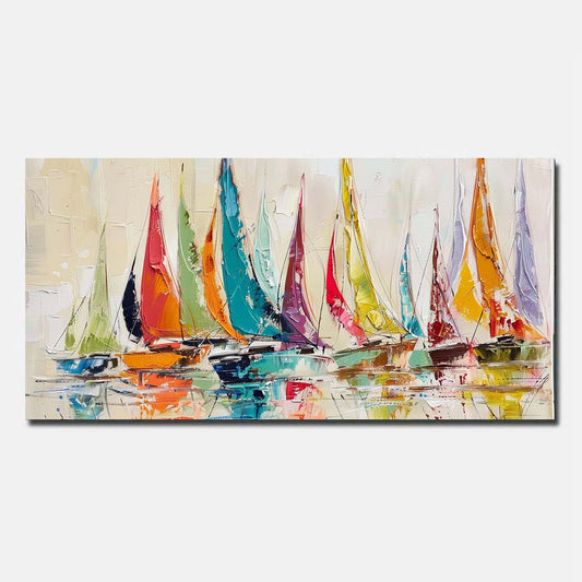 Sailing boat Red Hand Painted Oil Painting On Canvas Abstract Wall Art   Unframed/Rolled