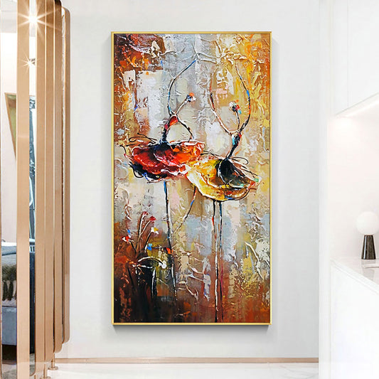 Abstract Two Dancing Girls Painting Hand Painted Oil Painting On Canvas Modern Wall Art For Wedding,27inx54in,No Frame