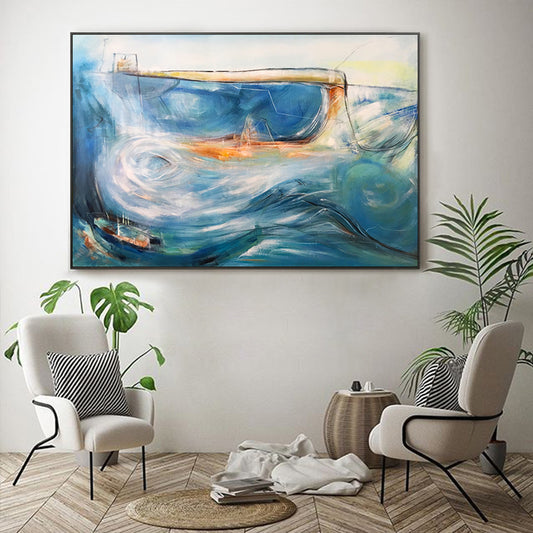 Abstract Hand painted Oil Painting Sea View Decorative Painting Living Room Bedroom Wall Hanging Painting Large,31inx47in,No Frame