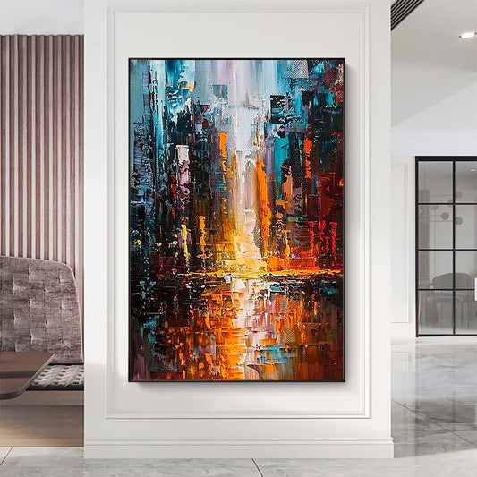 Original creation City Hand painted Oil Painting Canvas Wall Art For Home Living Room Unframed/Rolled #009