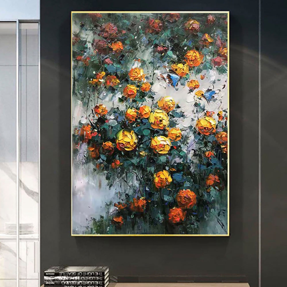 Knife Flower Abstract Oil Painting Thick Texture Oil On Canvas Wall Art Home Decoration Picture Hand,31inx47in,No Frame
