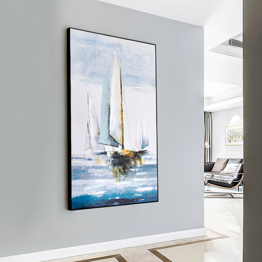 Smooth hand-painted Abstract Oil Painting Home Decorative Painting Modern Entrance Hallway Corridor Feng Shui Painting Seascape27inx54in,No Frame