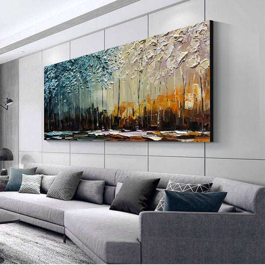 #520Abstract Forest Canvas Hand painted Oil Painting Original Painting Landscape Artwork Large Tree Handmade Oil Painting,27inx54in,No Frame