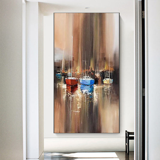 Sailing Boat On The Sea Handpainted Wall Art Home Decor Picture Modern Oil Painting On Canvas ,27inx54in,No Frame