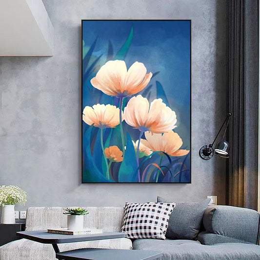 Hand Painted Abstract Oil Painting Hibiscus Flower Living Room Sofa Background Decorative Painting Flower Art Canvas,31inx47in,No Frame