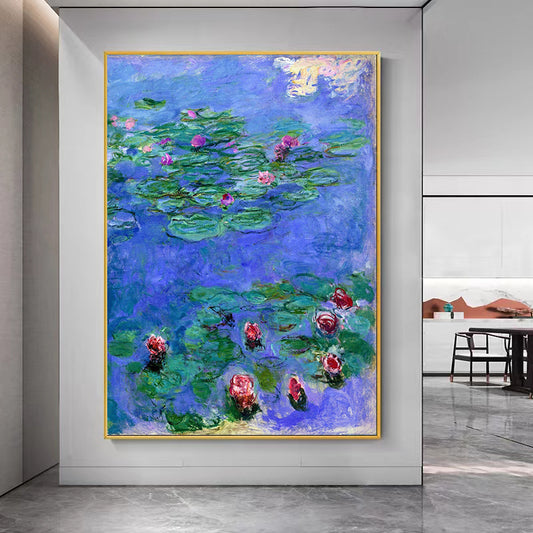 Pure Hand painted Oil Painting Monet Water Lily Famous Painting Art Picture Living Room Sofa Background,31inx47in,No Frame