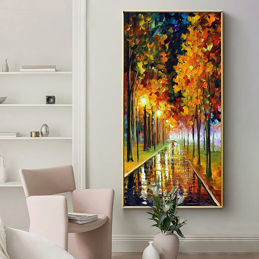 Beautiful Scenery Wall Painting Autumn Street Landscape Picture Handmade Oil Painting On Canvas Wall Art,27inx54in,No Frame