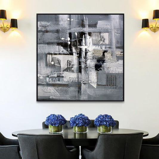 Abstract Gray Painting  Hand Painted Oil Painting On Canvas Modern Large Size Wall Art,31inx31in,No Frame