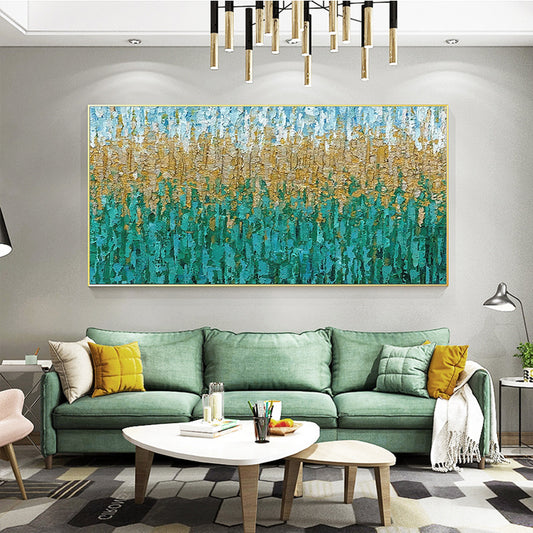 Customizable Abstract Hand painted Landscape Murals Large Decorative Living Room Murals Blue Woods Canvas Hanging Paintings,27inx54in,No Frame