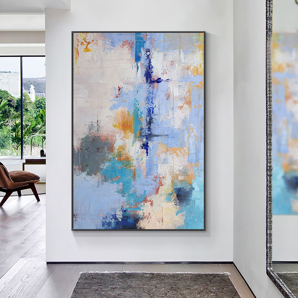 #1120Abstract Sky Blue Oil Painting Hand Painted Oil Painting On Canvas Modern Handmade Wall Living Room,31inx47in,No Frame