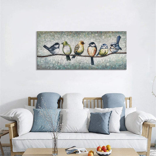 Hand Painted Oil Painting Modern Canvas Painting Animal Art Handmade Painting Birds Wall Art,27inx54in,No Frame