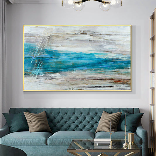 Abstract Blue Sea Pictures Hand Painted Oil Painting On Canvas Unframed Handmade Wall Art For Bedroom,27inx54in,No Frame