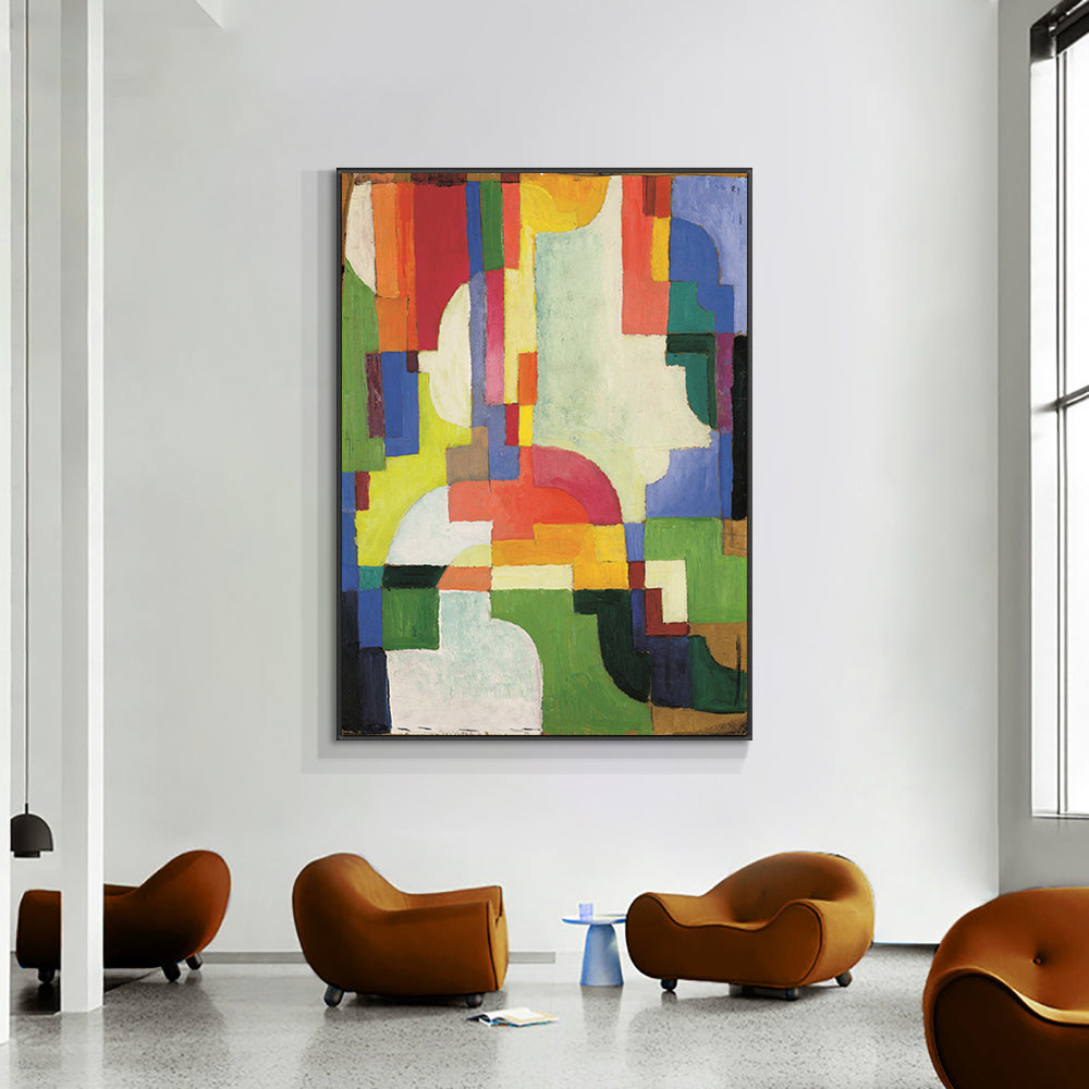Abstract Colorful Geometric Oil Painting Handmade On Canvas Beautiful Landscape Wall Art Picture For Living Room,31inx47in,No Frame