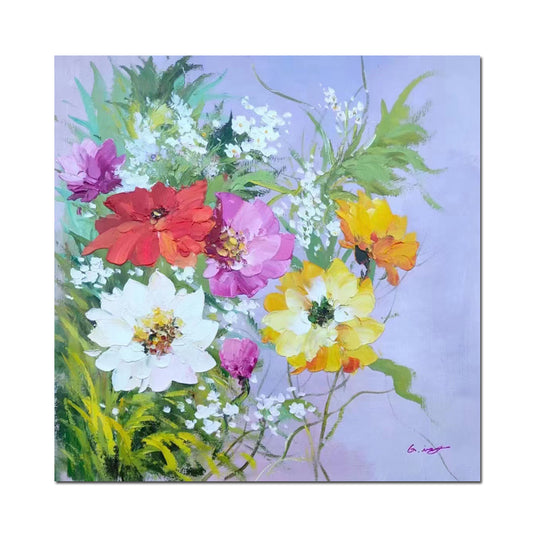 Hand Painted Abstract Flowers Oil Painting 3D Knife Canvas Floral Painting Art Textured Acrylic Artwork Handmade