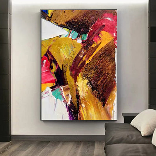 Abstract Oil Painting On Canvas Handmade Modern Abstarct Thick Oil Painting Colorful Landscape Picture For Home,31inx47in,No Frame