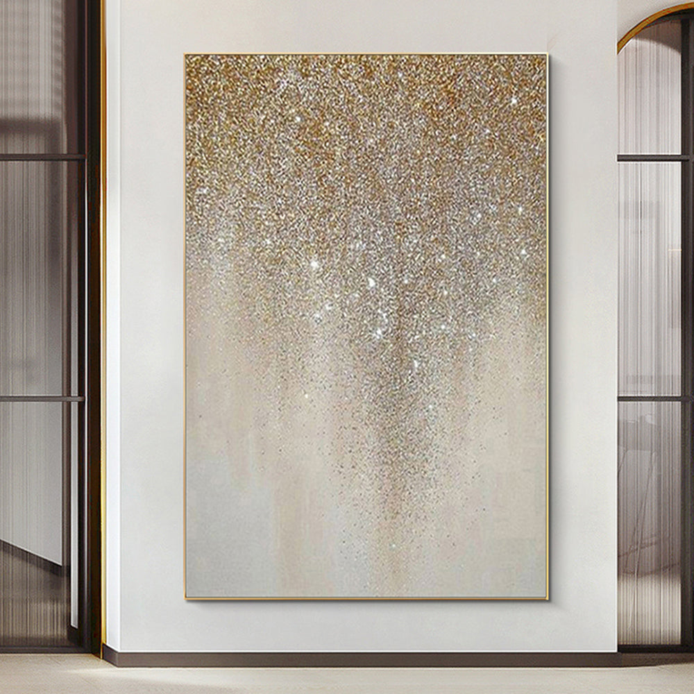 Hand Painted Abstract Silver Gold Oil Painting On Canvas Art Modern Golden Artwork Wall Art Picture,31inx47in,No Frame