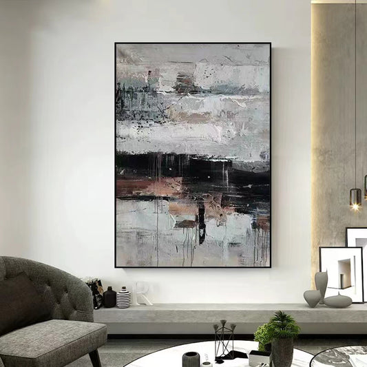 Handpainted Abstract Oil Painting Gray Brown Living Room Sofa Background Wall Decoration Painting Large Vertical Canvas,31inx47in,No Frame
