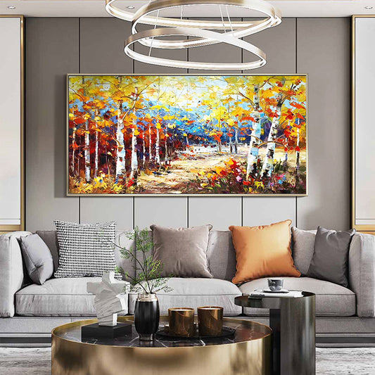 Handpainted Oil Painting Fortune Tree Landscape Decoration Painting Living Room Bedroom Wall Hanging Paintings,27inx54in,No Frame