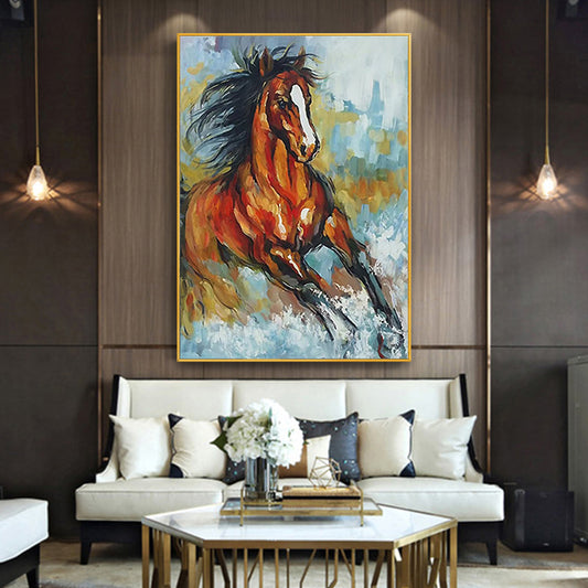 #690Animal Hand painted Abstract Oil Painting Galloping Horse Art Hanging Painting Living Room Study Decoration Canvas,31inx47in,No Frame