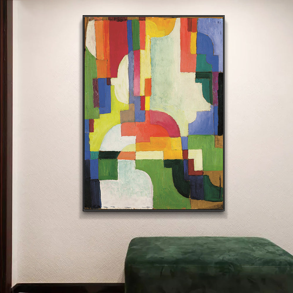 Abstract Colorful Geometric Oil Painting Handmade On Canvas Beautiful Landscape Wall Art Picture For Living Room,31inx47in,No Frame