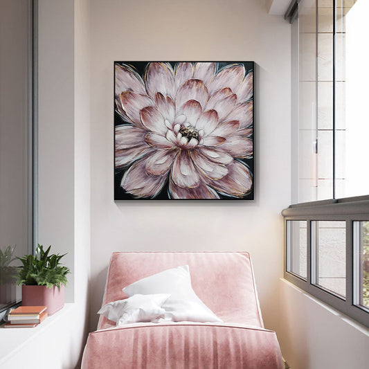 Abstract Textured Pink Flower Oil Painting  Hand Painted On Canvas Modern Plant Canvas Wall Art,31inx31in,No Frame