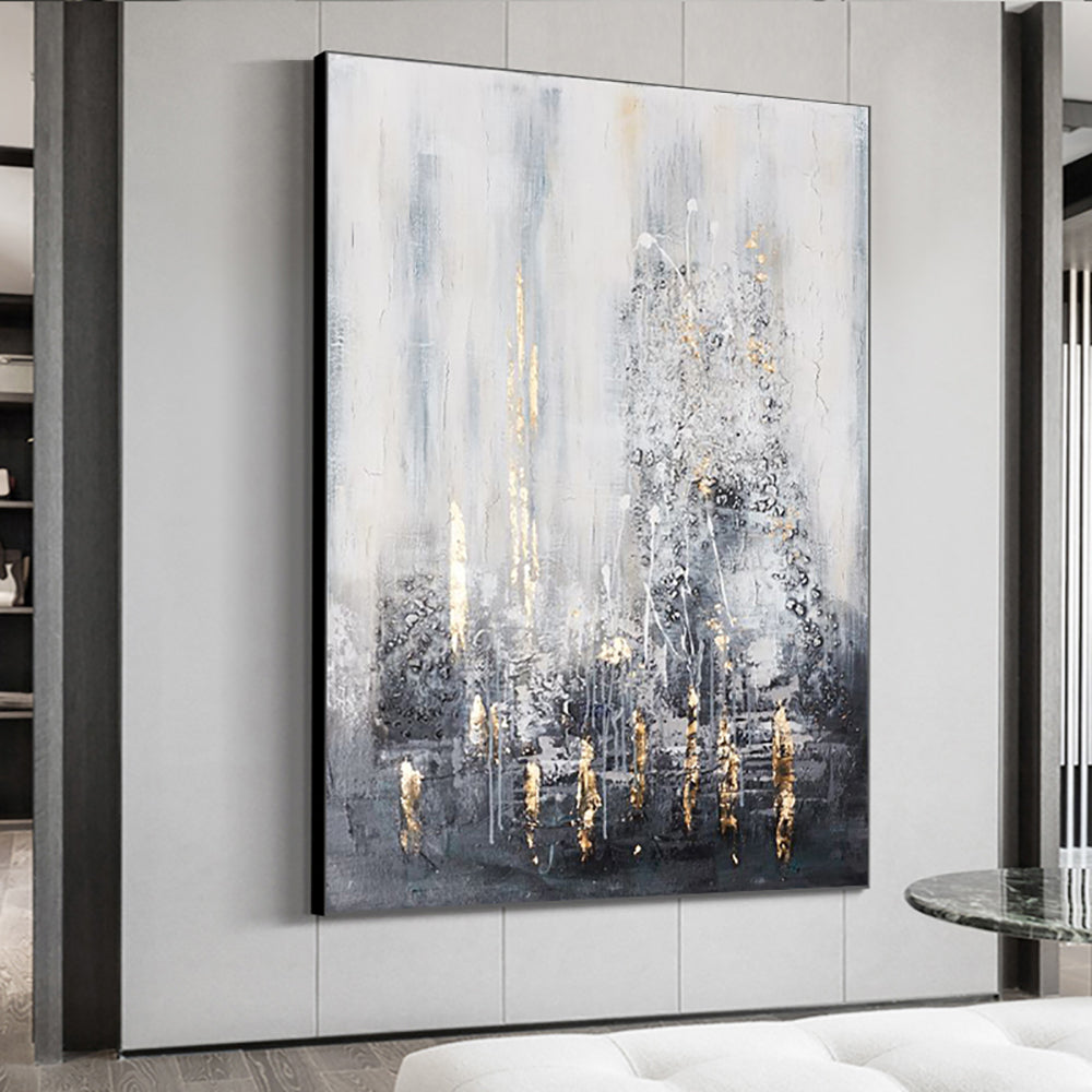 Wall Art Modern wall art painting abstract Handmade Oil Painting Gold And Gray Hanging Picture For Living Room,31inx47in,No Frame