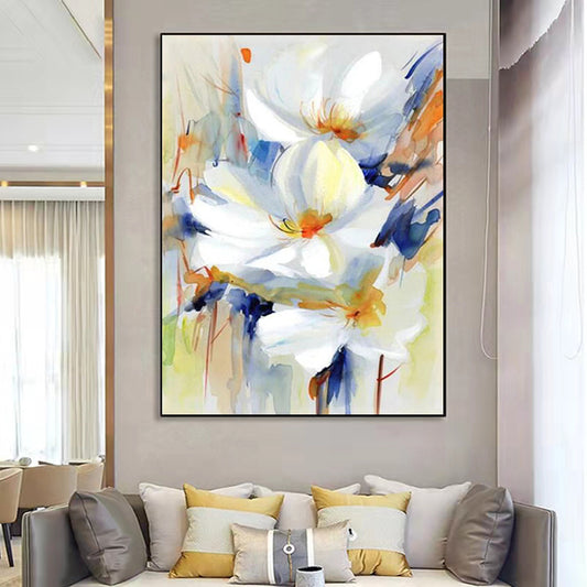Hand painted Oil Painting Modern Flower Peony Flower Art Canvas Painting Living Room Background Wall Abstract,31inx47in,No Frame