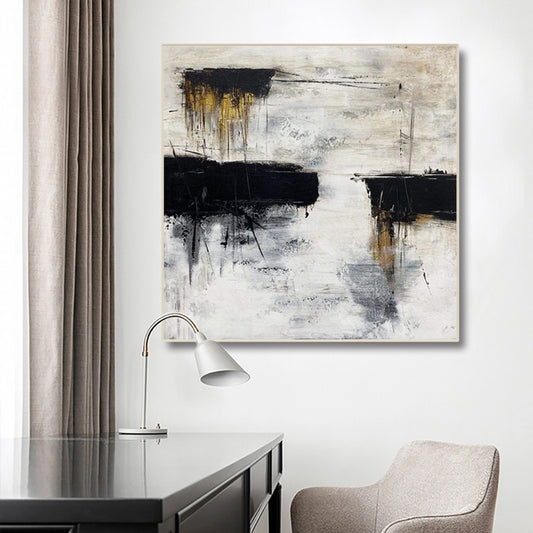 #230 Hand Painted Abstract Original Oil Painting Modern Minimalism White Black Wall Art Brush Oil Painting