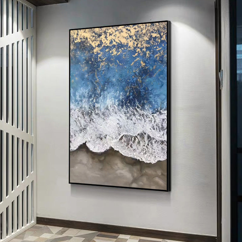 Hand painted Hotel Decorative Modern Wall Acrylic Art Canvas Picture Seascape Artwork Sea Wave Abstract Oil,31inx47in,No Frame