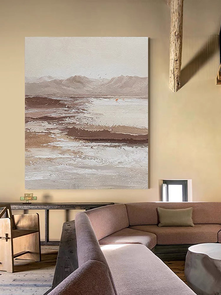 #1040Hand painted Coffee Abstract Landscape Mountain Oil Painting Wall Art On Canvas Texture Picture Living Room,31inx47in,No Frame