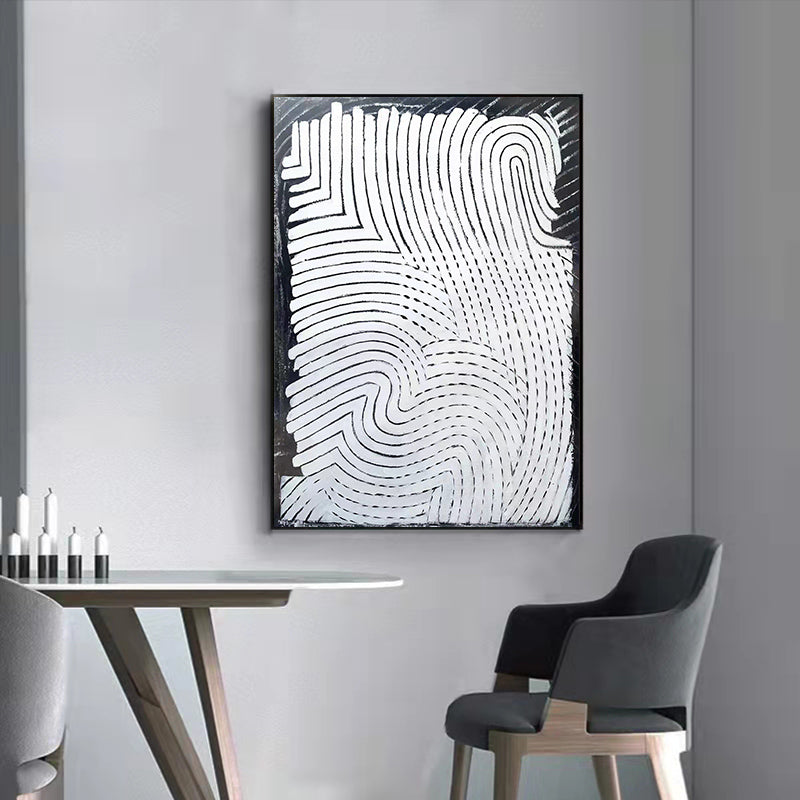 Modern Living Room Decoration Painting Three dimensional Texture Line Oil Painting Sofa Wall Black and White,31inx47in,No Frame