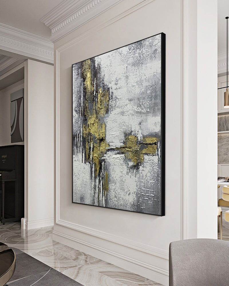 Gold Foil Design Textured Oil Painting Hand Painted Abstract Newest Wall Canvas Art For Modern,31inx47in,No Frame