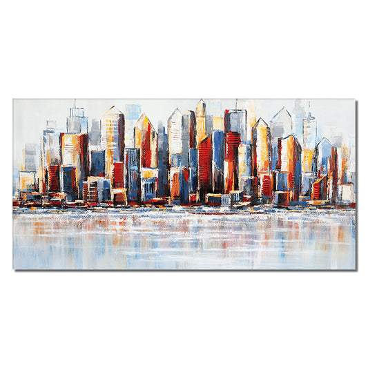 Large Size Building Painting Hand Painted Oil Painting On Canvas Modern Wall Art,27inx54in,No Frame