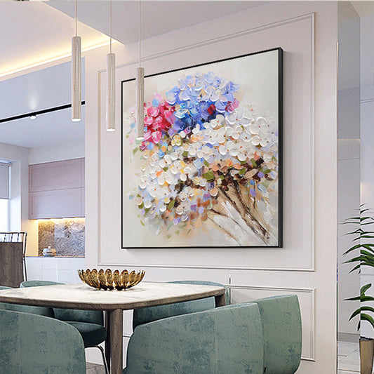 Hand painted Color Flowers Living Room Bedroom Decoration Painting Abstract Mural Canvas Painting,31inx31in,No Frame