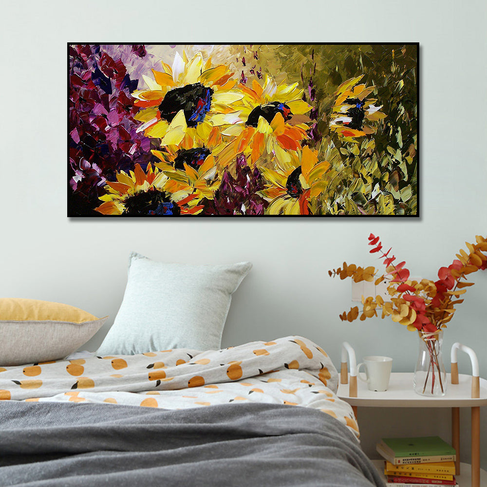 Hand painted Oil Painting Van Gogh Sunflower Wall Art Picture Handmade Modern Knife Oil Painting ,27inx54in,No Frame