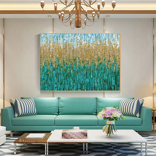 Customizable Abstract Hand painted Landscape Murals Large Decorative Living Room Murals Blue Woods Canvas Hanging Paintings,27inx54in,No Frame